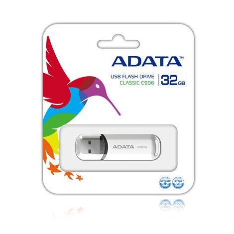 ADATA Pamięć USB 32 GB biały | C906 | USB 2.0 - Pojemna i niezawodna pamięć przenośna ADATA C906 o pojemności 32 GB, zapewniając - 3